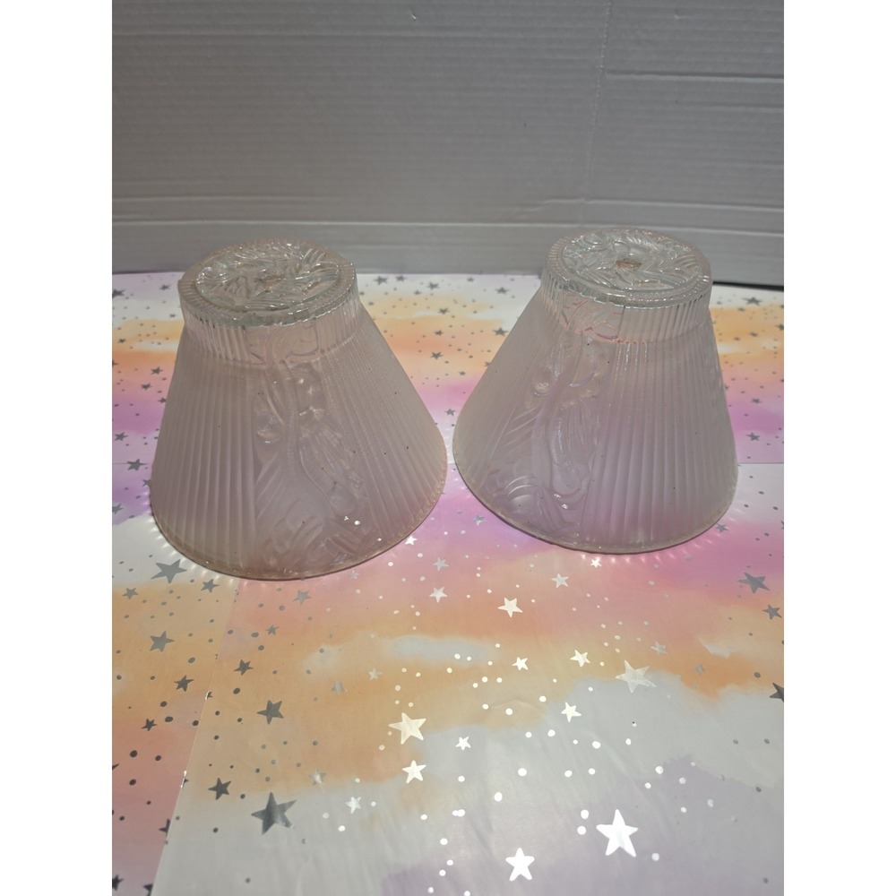 Art Deco Satin Frosted Glass Ribbed Cone Ceiling Light Shade Center Hole Vtg